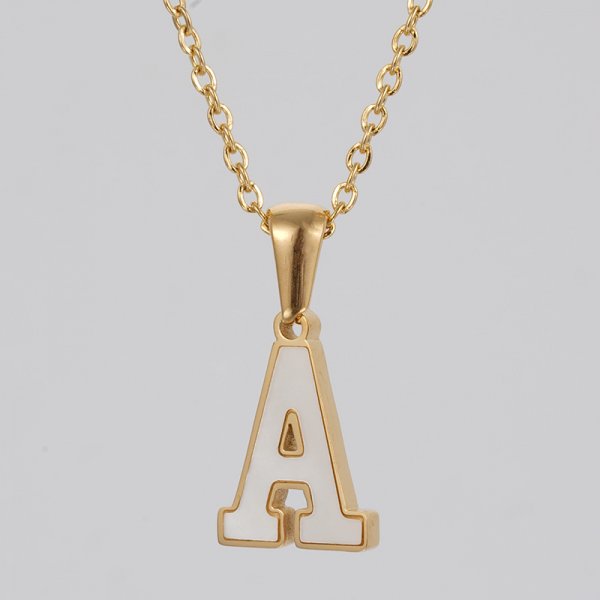 Shell Stainless Steel Letter Pendant Necklace